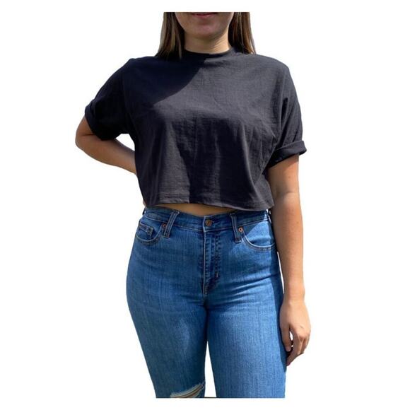 Habitual Girl's Black Crop Short Sleeve Crewneck Tee T-Shirt Top SZ S - Picture 1 of 14